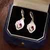 Estilo Pintura al Óleo Jardín de Monet Pendientes Flor de Perla Pendientes Retro de Alto Nivel Estilo Palacio Pendientes Colgantes de Esmalte para Mujer