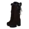 Botas de caña alta de tacón ultra alto para mujer, tallas 34-46, botas Martin de gamuza para mujer de otoño e invierno transfronterizas, punta redonda, talla grande, plataforma impermeable sin cordones
