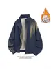 Jaqueta Retro Americana Outono e Inverno com Gola Alta para Homens, Forrada com Lã, Engrossada, Corte Solto, Casual, Versátil, Casaco de Algodão para Casal