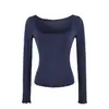 Atacado de roupas femininas transfronteiriças 2026 outono novo sexy garota popular bolso patch grande gola U longa manga longa camisa base overlock