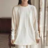 Camiseta de algodão puro de peso pesado, marca da moda, manga longa, unissex, corte solto, tamanho grande, punho canelado, peça básica para primavera e outono, 400g
