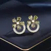 Pendientes de botón florales verde oliva Fangxing para mujer Plata de ley S925 Moda simple Elegante Fresco Temperamento Joyería de nicho de lujo ligero
