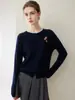 Nuevo Otoño/Invierno 2026 Cardigan de Punto 100% Cachemira Cuello Redondo Manga Larga Bloque de Color Jacquard Caballo Pequeño Suéter de Cachemira Mujer