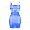 Lingerie Sexy, Meias-Liga de Rede Sexy, Vestido de Rede Transparente Vazado Justo, Peça Única Saia Bodycon com Suspensórios e Abertura no Gancho W438
