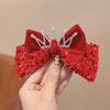 Pinza para el cabello de lazo de lentejuelas rojo terciopelo Corona festiva de Año Nuevo para niños Perla tridimensional Petardo Cinta para el cabello