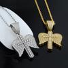 Europa, Estados Unidos, Japón y Corea del Sur fuente de comercio exterior hip-hop todo-partido cobre microincrustado con alas de diamante colgante de cruz collar personalizado para hombres y mujeres