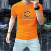Camiseta de manga corta para hombre, de alta calidad, de algodón mercerizado, con intarsia tridimensional, perforación en caliente y manga corta.