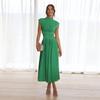 2023 primavera y verano nuevo Comercio Exterior europeo y americano ropa de mujer Amazon cuello alto sin mangas color sólido cintura descubierta vestido largo