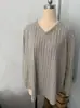 2024 Amazon Otoño e Invierno Nuevo Top de Color Sólido Talla Grande para Mujer Cuello en V Manga Larga Camiseta de Canalé Cepillada Holgada Pulóver