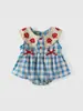 Mameluco de bebé con estampado de cuadros de hongos de verano sin mangas lindo ultraadorable con cuello de muñeca de encaje vestido fino sin mangas moderno