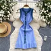 Vestido Sin Mangas de Mezclilla de Alta Gama de Moda de Nicho para Mujer Verano Cintura Adelgazante Falda de Punto Chaleco Falda Corta