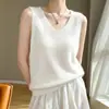 Colete Tricot Gola V de Seda e Cashmere Novo Outono/Inverno 2026 para Mulheres, Blusa Pulôver Lisa Sem Mangas