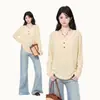 Camiseta Cover-Up Amarela Estilo Coreano Preguiçoso com Manga Longa Levemente Transparente para Proteção Solar Feminina, Top Leve Soltinho Verão 2026