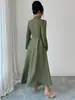 Vestido Largo de Verano 2026 Transfronterizo Europeo y Americano para Mujer, de Temperamento, entallado a la cintura, con cuello alto, de doble botonadura, ajustado