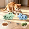 Brinquedo dispensador de ração para gatos para autoentretenimento, brinquedo de silicone resistente à mordida, brinquedo para animais de estimação para ranger e limpar os dentes, brinquedo educativo interativo de esconder e dispensar ração