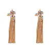 Pendientes de Aguja de Plata de Lujo Ligero con Borla Larga de Hoja de Diamante Estilo Retro Francés de Nicho Elegantes y con Estilo para Mujer