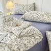 Juego de Ropa de Cama Fresco de Cuatro Piezas Estilo Ins para Primavera y Verano, Funda de Edredón de Algodón Puro Lavado, Juego de Sábanas Ajustables de Tres-Cuatro Piezas para Estudiantes