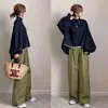 Enviado el mismo día, 4 colores en stock, conjunto de temporada Primavera/Otoño 2026 muy vendido para mujer, sudadera con bloques de color y manga de farol + conjunto de dos piezas de pantalones de pierna ancha