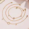 Azucarero Estilo Vacaciones de Playa Europeo y Americano Flor de Cuatro Hojas Geométrico Redondo Colgante de Circonita Cadena de Boca de Pez de Acero Inoxidable Tobillera para Mujer