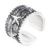 Anillo Joyería Transfronteriza, Anillo de Estrella de Cinco Puntas Estilo Palacio Retro, Versátil para Hombres y Mujeres, Anillo Personalizado para Pareja Índice Sol, Luna y Estrella