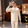 Conjunto de Roupa Íntima Térmica Infantil Outono e Inverno Menino Listrado Colorido de Algodão Menina Gola Meia Alta Lixado Conjunto de Roupas de Outono e Calças