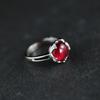 Joyería de Plata de Personalidad Anillo de Plata S925 Corindón Rojo Diseño Abierto Moda Fresca Artesanía Anillo Vintage Artístico
