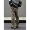 Jeans retro americanos de calle para hombre para primavera y otoño, marca nicho de moda, pantalones rectos de ajuste limpio color marrón Maillard