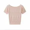 Camiseta de punto fino hueca de manga corta estilo coreano para mujer, de verano, nicho, corte ajustado, versátil, transpirable, top rejuvenecedor