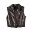 Jaqueta de Couro Genuíno Hn6146-1 Pele de Ovelha com Curtimento Semi-Vegetal Estilo Europeu e Americano Jaqueta Biker Curta com Cinto para Roupa Externa ou Camada com Colete