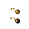 Nicho de estilo japonês e coreano Vintage Latão banhado a ouro Pedra Olho de Tigre Simples Moda Personalidade Elegante 925 Brincos de Prata Brincos