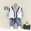 Cárdigan Infantil Casual con Logo en el Pecho Estilo Coreano Moderno Fresco Ins Lindo Bebé Estilo Británico Camisa Chaleco Rayado Venta al por Mayor