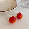Pendientes de Plata con Forma de Cereza de Resina Lindos y Frescos Moda Simple Dulce Estilo de Nicho Versátiles Pendientes para Mujer