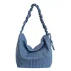 Bolsa Tote de Gran Capacidad Transfronteriza, Bolso de Hombro Rayado Simple 2026, Estilo Nuevo para Mujer, Bolso de Mezclilla de Moda Estilo Perezoso