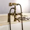 Grifo de bañera antiguo con ducha de teléfono de mano, juego para sentarse, doble manija, ducha simple de cerámica
