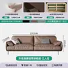 Conjunto de sofá e mesa de centro para escritório, design simples e moderno, adequado para recepções e reuniões de negócios, apresentando um luxuoso sofá de couro de três lugares