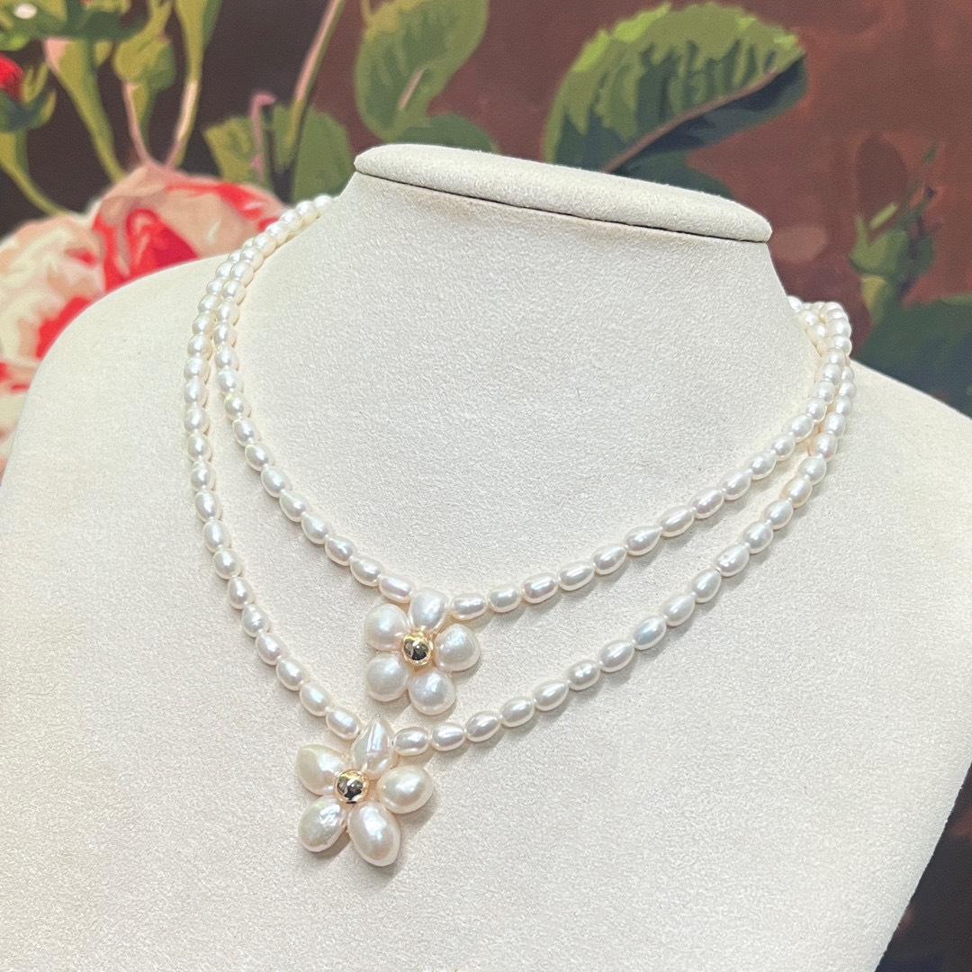 天然淡水巴洛克珍珠项链女简约轻奢高级感花朵吊坠锁骨