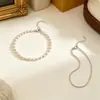 Tornozeleira de Pérola de Camada Dupla Estilo Europeu e Americano, Corrente Fina com Contas Douradas da Moda para Tornozelo Feminino, Joia Versátil para o Pé para Férias na Praia