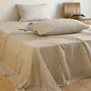 Lençol de cama de gaze dupla de algodão puro espessado estilo francês, peça única, adequado para todas as estações, capa de edredom de gaze 100% algodão, conjunto de lençol de baixo com elástico para cama de solteiro de três peças