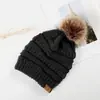 Gorro de lana con bola de pelo para coleta suministro etiqueta de sombrero CC cálido grueso tejido sin terciopelo
