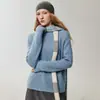 Cachecol listrado em color-blocking de seda de amoreira e cashmere para mulheres, outono e inverno versátil de malha fino estreito retrô simples aquecedor de pescoço