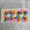 Flores Preservadas 4-5cm Rosas de Gradiente Colorido Caja de Dos Tonos Flores Personalizadas al por Mayor Deslumbrantes