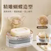 Jabonera con forma de mariposa, para montar en la pared, no requiere taladrar, diseño de doble capa, con esponja incorporada y bandeja de drenaje para el baño