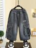 8920 Pantalones Cargo para Niños Pantalones de Primavera y Otoño 2026 Nuevos Pantalones Casuales de Pierna Ancha Jeans para Niños Estilo Coreano Pantalones Largos