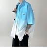 Camisa Masculina Casual de Seda Gelada Gradiente Manga Curta Cinco Pontos Design Americano Workwear Senso de Design Nicho Jaqueta de Casal