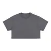 Camiseta Feminina Curta de Gola Redonda Solta Estilo Europeu e Americano, Cropped, Camiseta Básica Casual de Verão Cor Sólida com Mangas Curtas