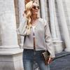 Moderna Prenda Exterior de Lana de Cordero para Mujer Otoño e Invierno Nuevo Cárdigan Holgado de Bloques de Color con Cuello en V Manga Larga