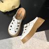 Sandalias Baotou de Suela Gruesa para Mujer 2025 Nuevo Verano para Exterior Recortes Tejidas Romanas Medias Pantuflas Zuecos Retro