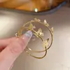 Brincos Geométricos de Camada Dupla com Agulha de Prata Galvanizada a Ouro Real Brincos Estilosos Tendência Europeus e Americanos Brincos Casuais Versáteis Nicho