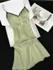 Pijama Nuevo Estilo Primavera y Verano para Mujer, Camisón Sexy de Tirantes con Cuello en V Espalda Bonita, Juego de Cinco Piezas con Almohadillas para el Pecho, Ropa de Casa de Seda