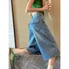 Shorts jeans cropped branco para mulheres, tendência de verão versátil fino novo estilo, super popular para mulheres baixinhas, calça de seis pontos de comprimento médio
